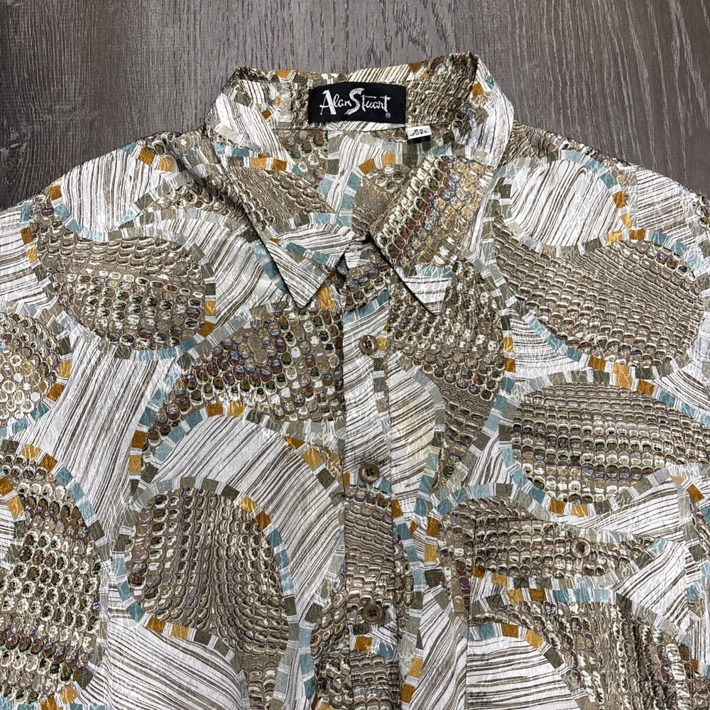 Vintage Alan Stuart Banded Polo Shirt Mens 2XL Jacquard Abstract USA 90s